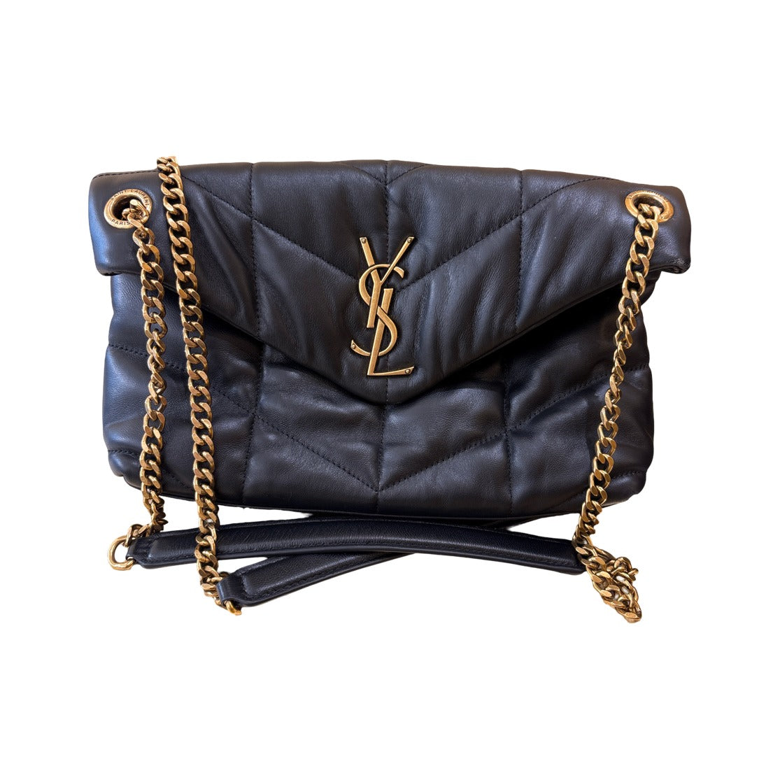 Saint Laurent Loulou Shoulder Matelasse Chevron Velvet, Black, Leather, Crossbody Bag