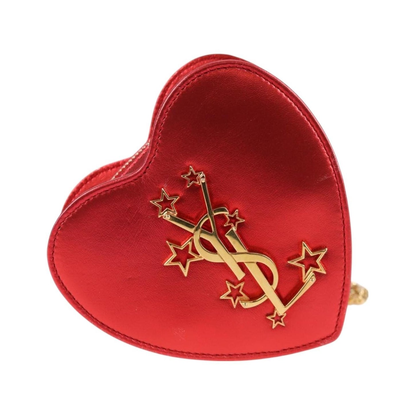 Saint Laurent Love Heart Chain Leather, Red, Leather, Shoulder Bag