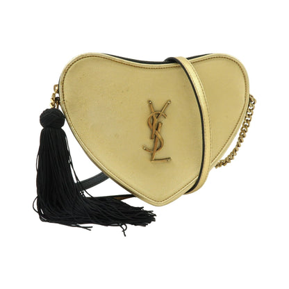 Saint Laurent Love Heart Tassel Chain Leather, Gold, Leather, Handbag