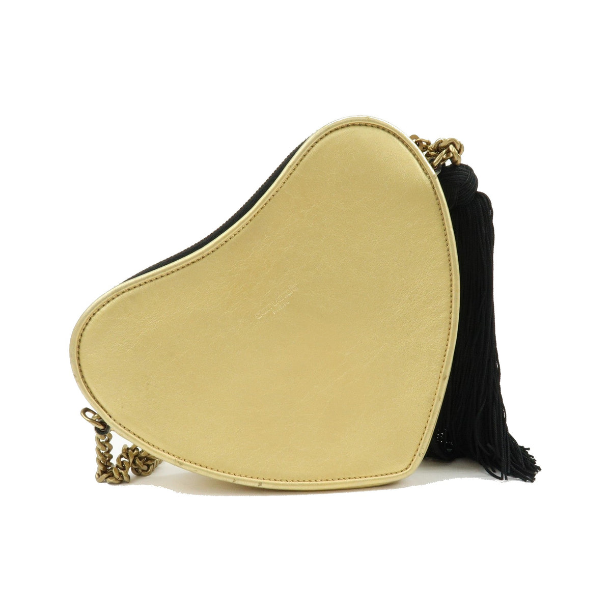 Saint Laurent Love Heart Tassel Chain Leather, Gold, Leather, Handbag