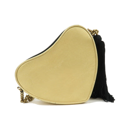 Saint Laurent Love Heart Tassel Chain Leather, Gold, Leather, Handbag