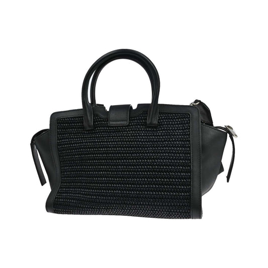 Saint Laurent Monogram Cabas Downtown Raffia and Leather, Black, Leather, Tote Bag
