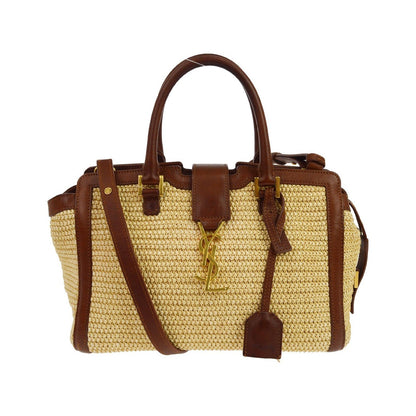 Saint Laurent Monogram Cabas Downtown Straw, Beige, Leather, Tote Bag