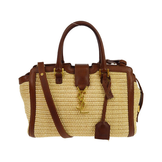 Saint Laurent Monogram Cabas Downtown Straw, Beige, Leather, Tote Bag