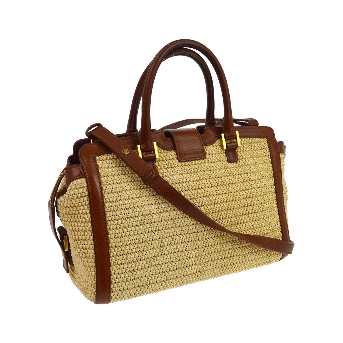 Saint Laurent Monogram Cabas Downtown Straw, Beige, Leather, Tote Bag