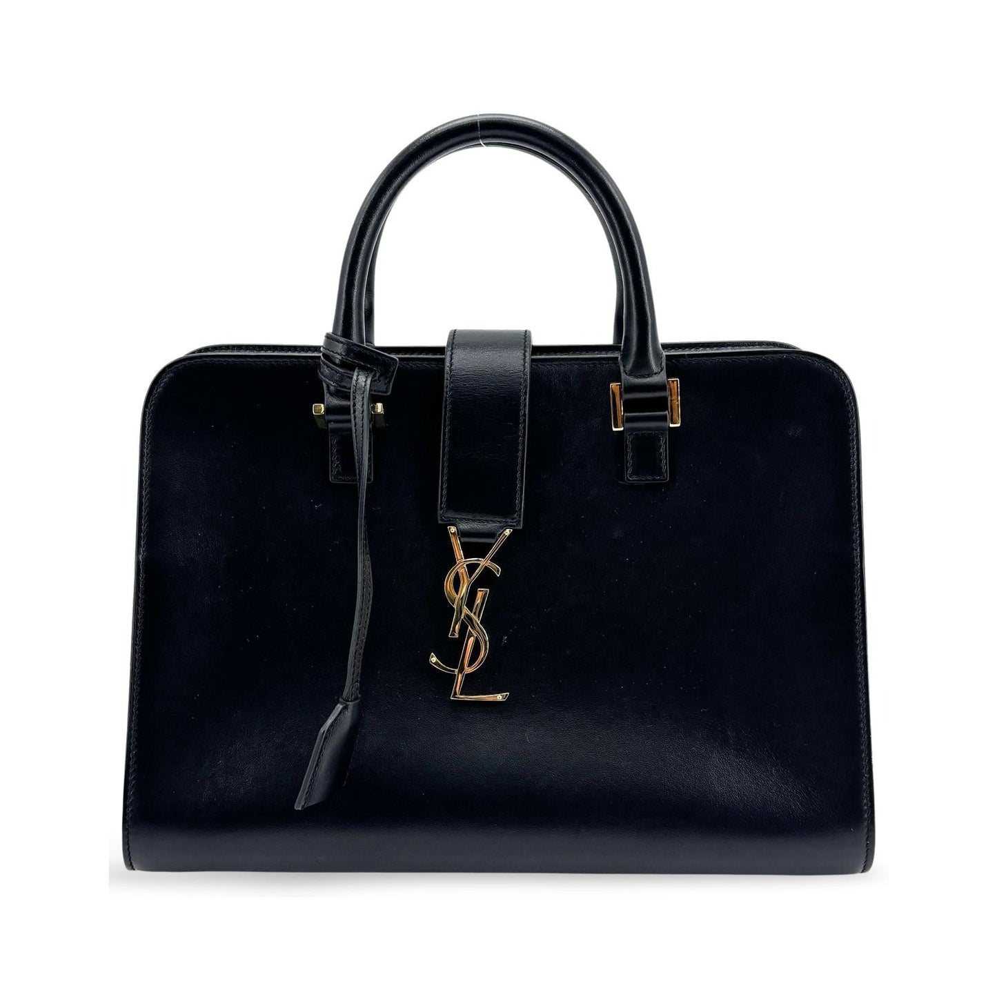 Saint Laurent Monogram Cabas Leather, Black, Leather, Tote Bag