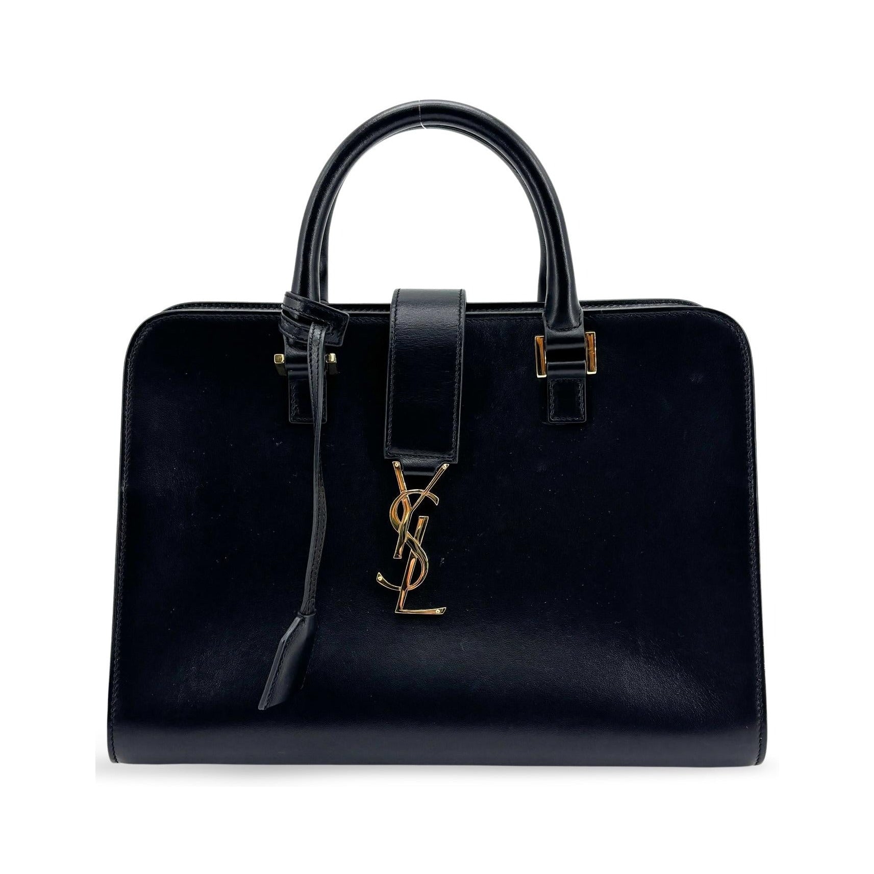 Saint Laurent Monogram Cabas Leather, Black, Leather, Tote Bag
