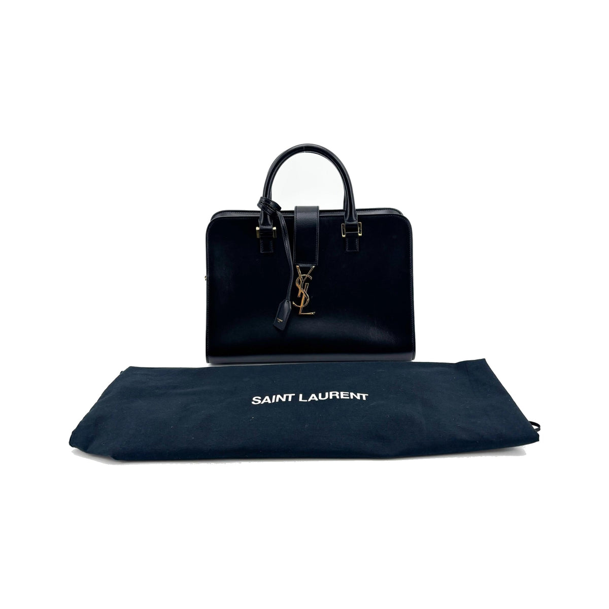 Saint Laurent Monogram Cabas Leather, Black, Leather, Tote Bag