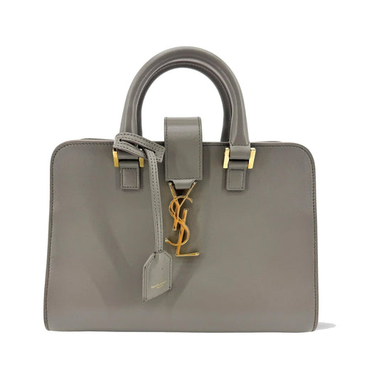 Saint Laurent Monogram Cabas Leather, Gray, Leather, Tote Bag