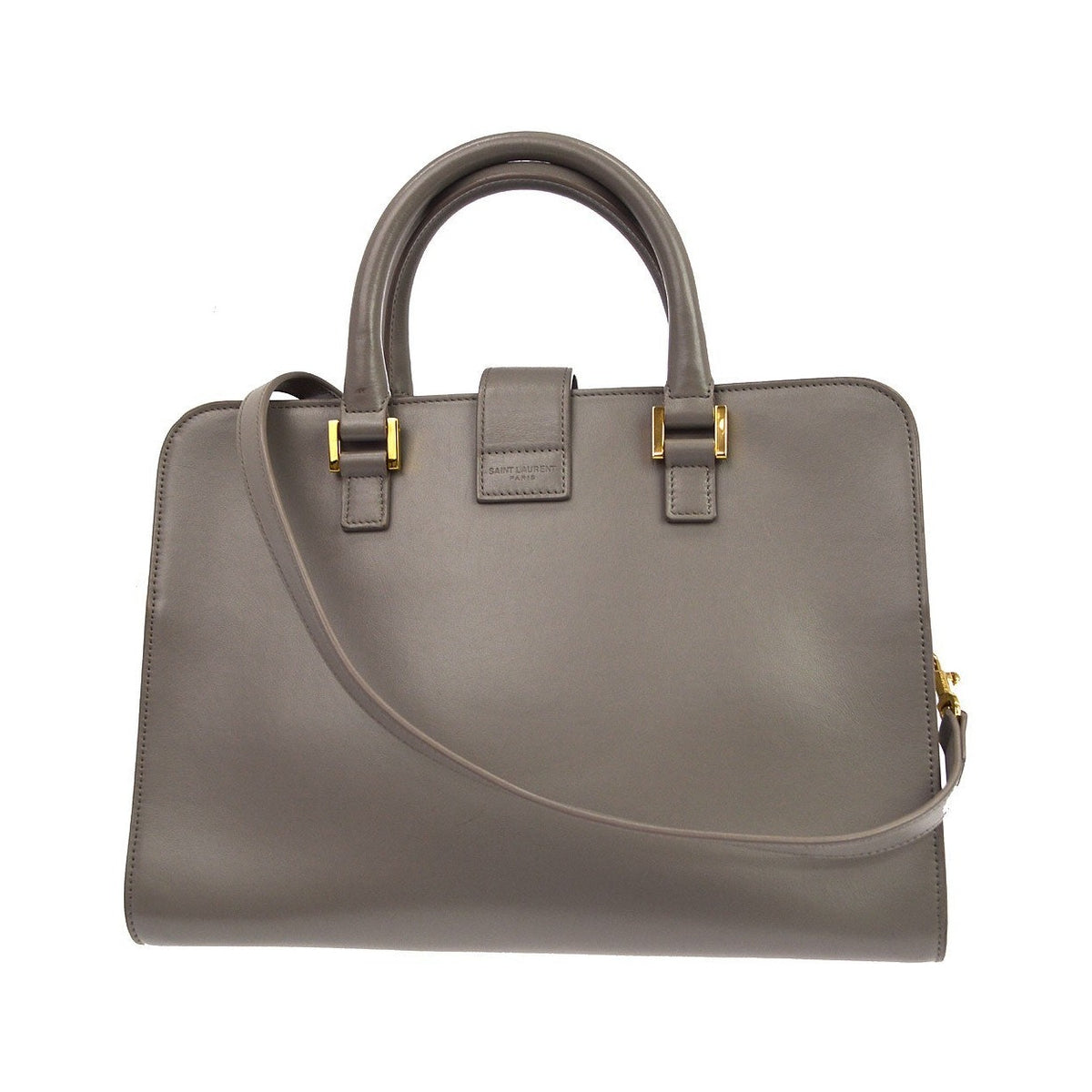 Saint Laurent Monogram Cabas Leather, Gray, Leather, Tote Bag