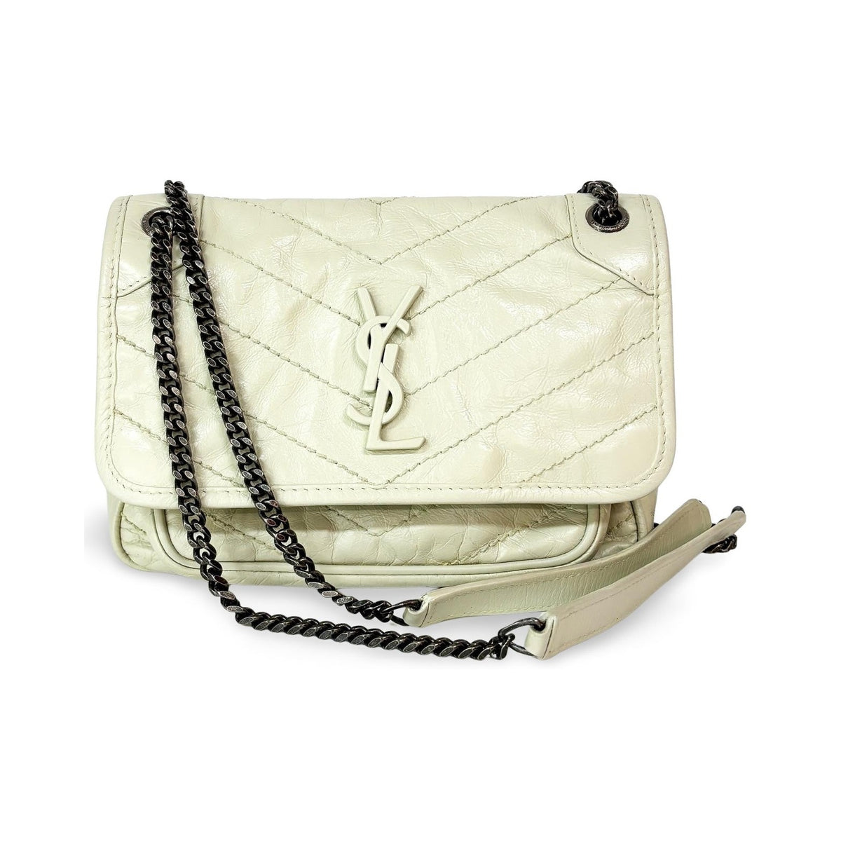 Saint Laurent Niki Flap Leather, White, Leather, Shoulder Bag