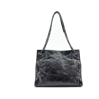 Saint Laurent Niki Shopping Matelasse Chevron Leather, Gray, Leather, Tote Bag