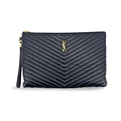 Saint Laurent Puffy Zip Patent, Black, Leather, Clutch