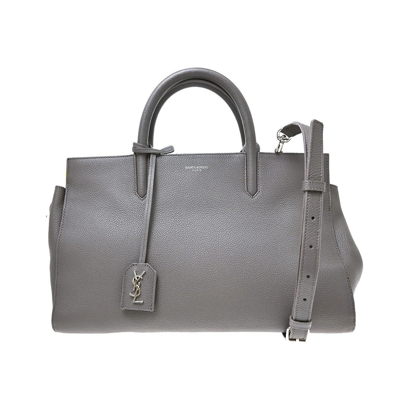 Saint Laurent Rive Gauche Cabas Leather, Gray, Calfskin, Handbag