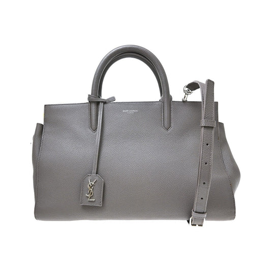 Saint Laurent Rive Gauche Cabas Leather, Gray, Calfskin, Handbag
