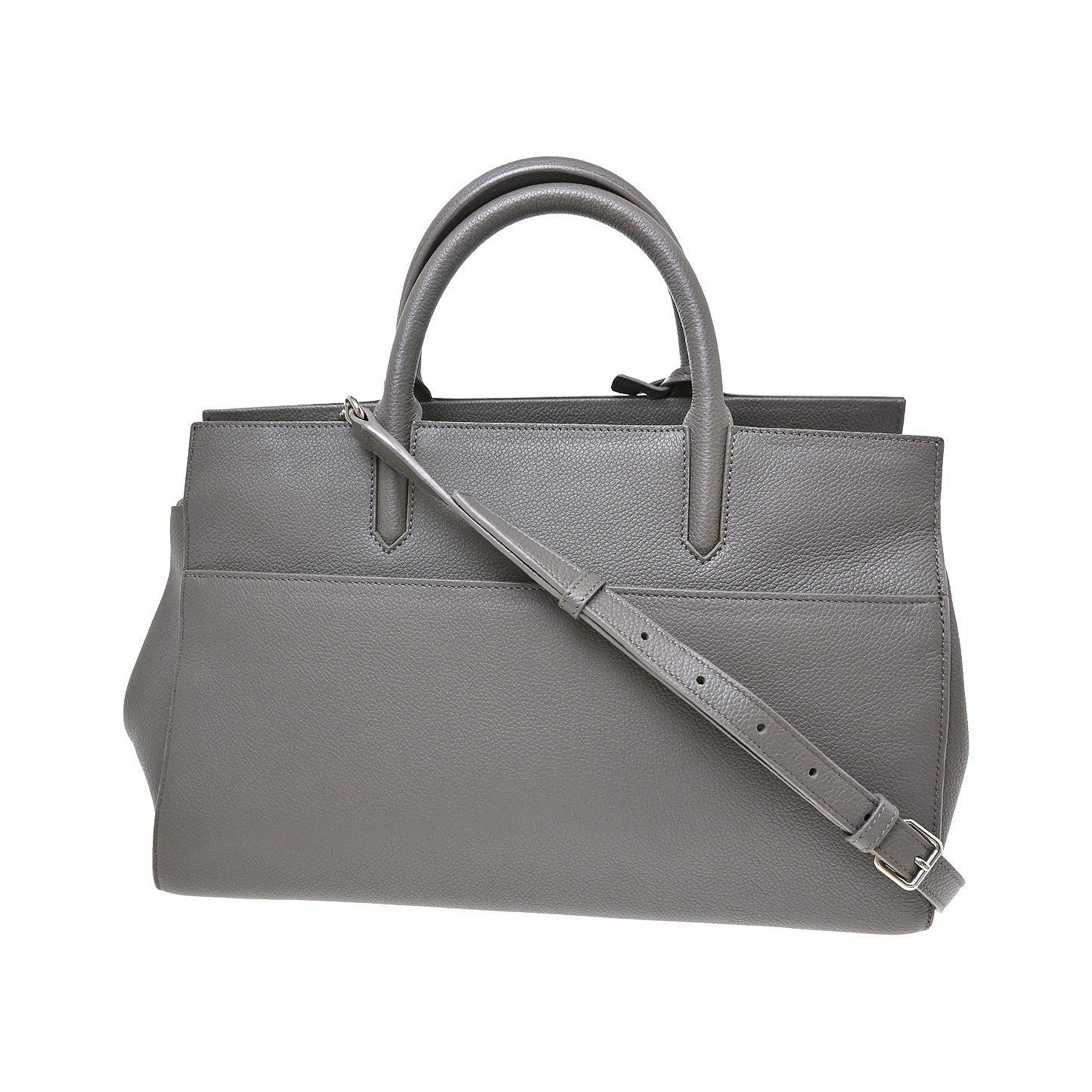 Saint Laurent Rive Gauche Cabas Leather, Gray, Calfskin, Handbag