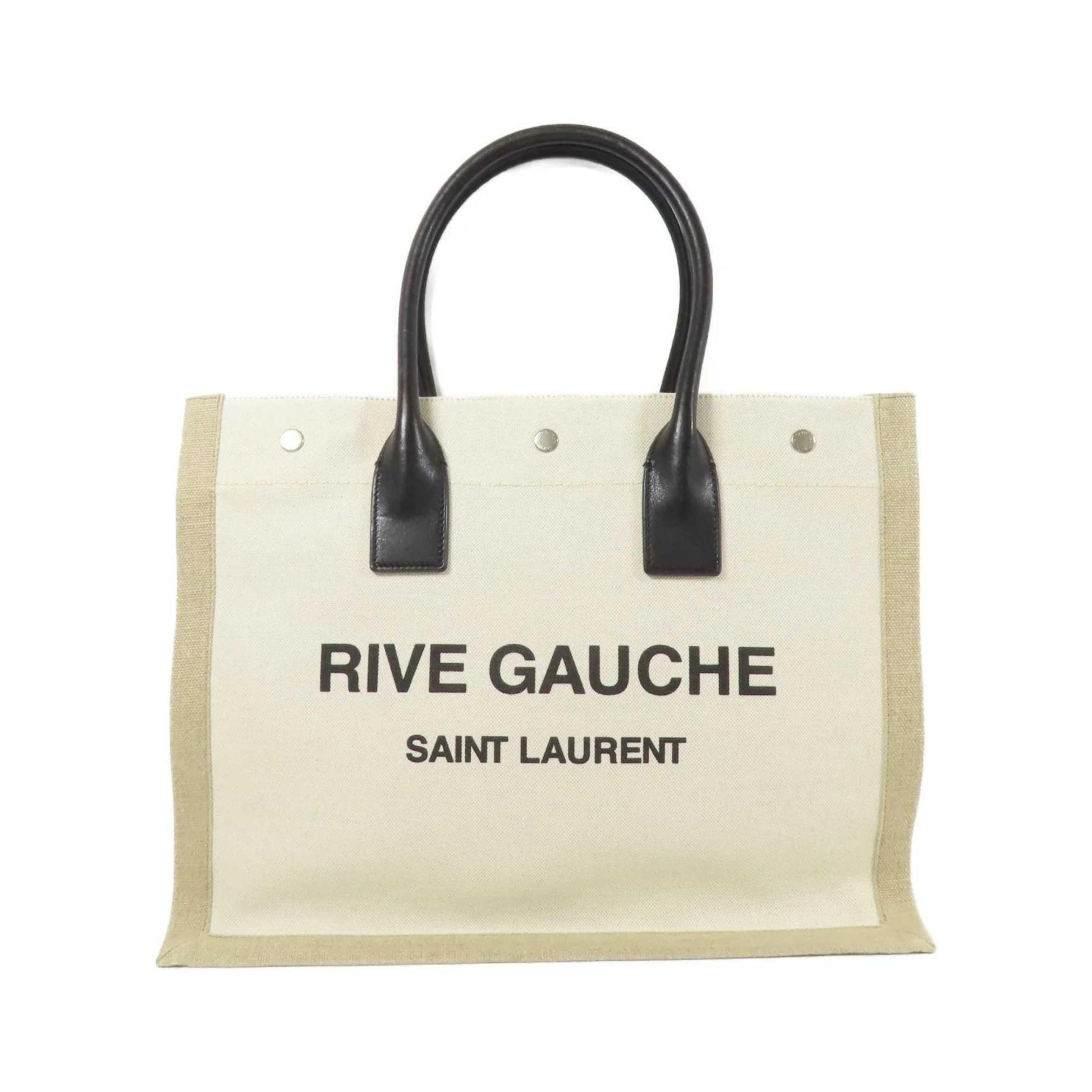 Saint Laurent Rive Gauche Shopper Tote Canvas, Beige, Canvas, Tote Bag