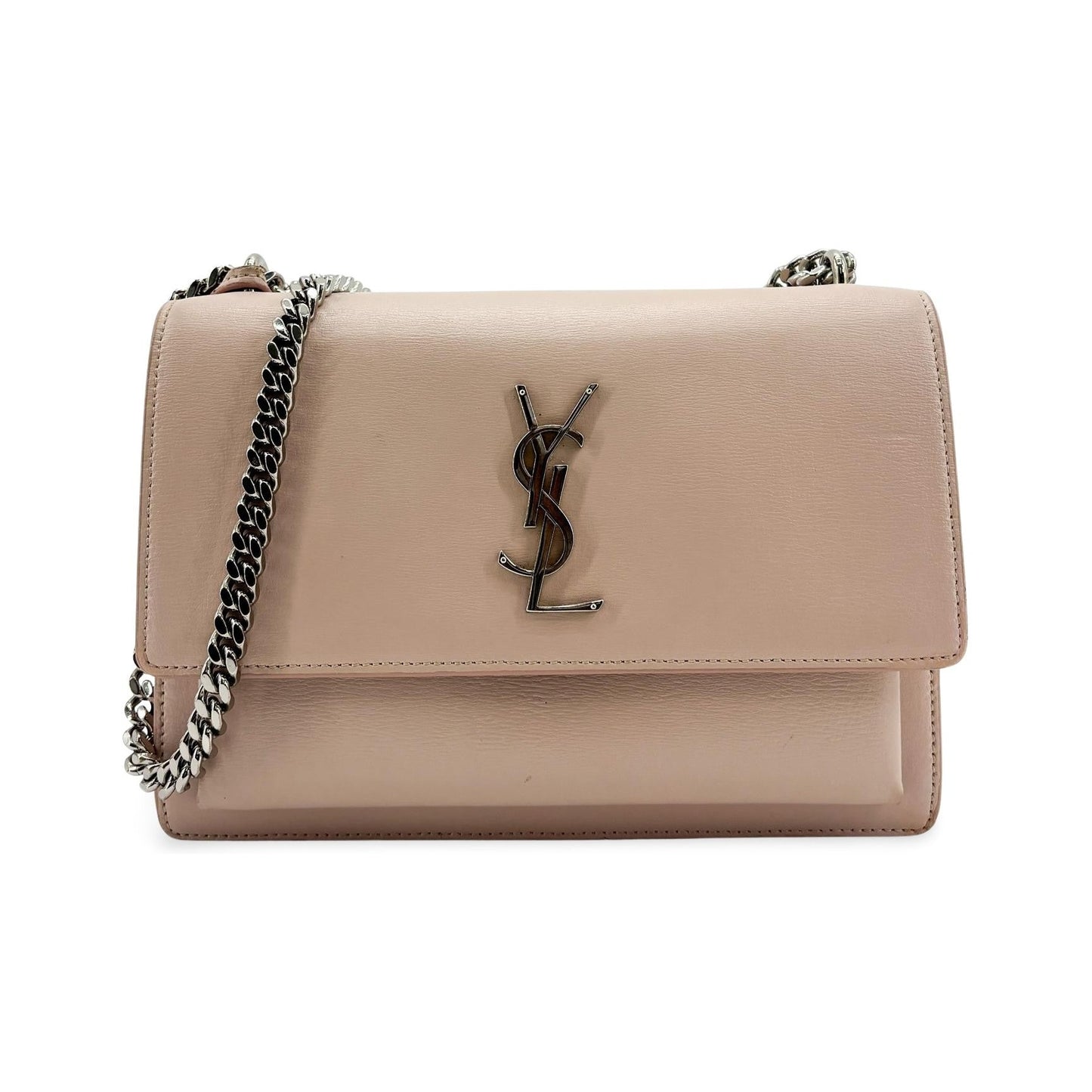 Saint Laurent Sunset Crossbody Bag Crackled Metallic Leather, Pink, Leather, Crossbody Bag