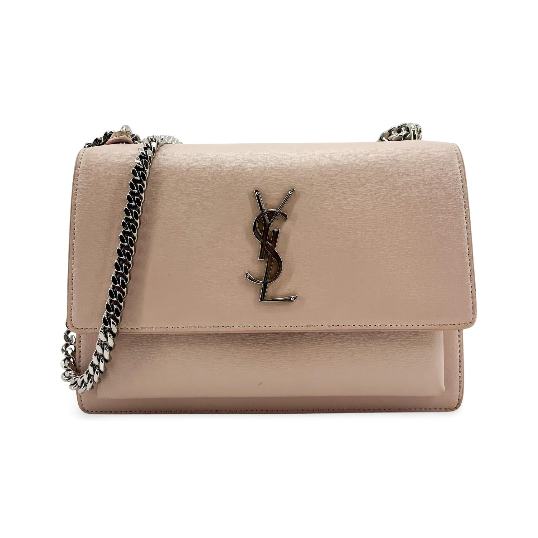 Saint Laurent Sunset Crossbody Bag Crackled Metallic Leather, Pink, Leather, Crossbody Bag