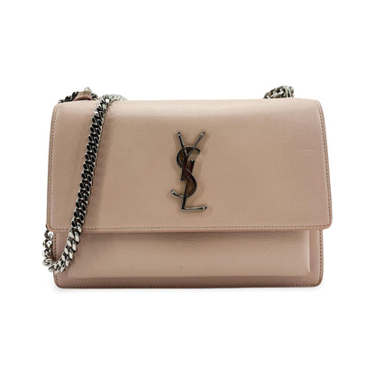 Saint Laurent Sunset Crossbody Bag Crackled Metallic Leather, Pink, Leather, Crossbody Bag