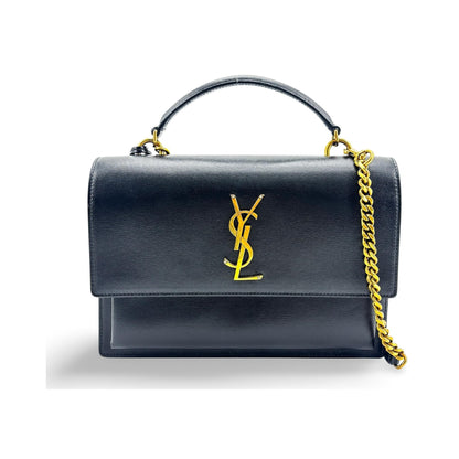 Saint Laurent Sunset Top Handle Chain Leather, Black, Leather, Handbag