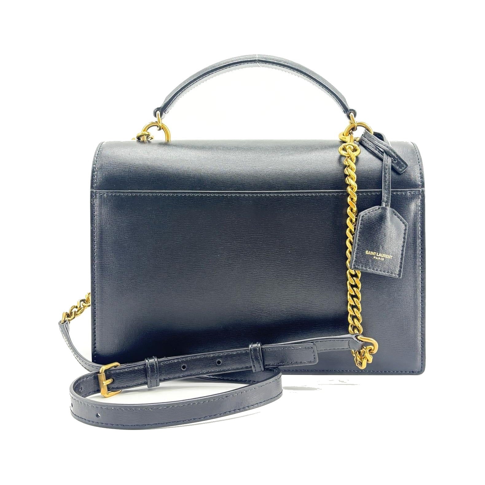 Saint Laurent Sunset Top Handle Chain Leather, Black, Leather, Handbag