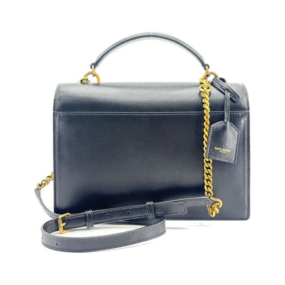 Saint Laurent Sunset Top Handle Chain Leather, Black, Leather, Handbag