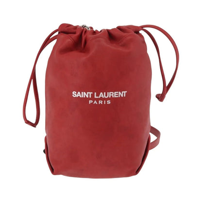 Saint Laurent Teddy Bucket Leather, Red, Leather, Shoulder Bag