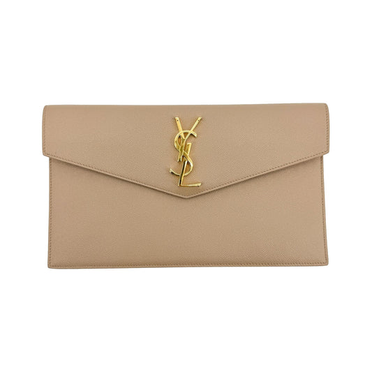 Saint Laurent Uptown Pouch Leather, Beige, Leather, Clutch