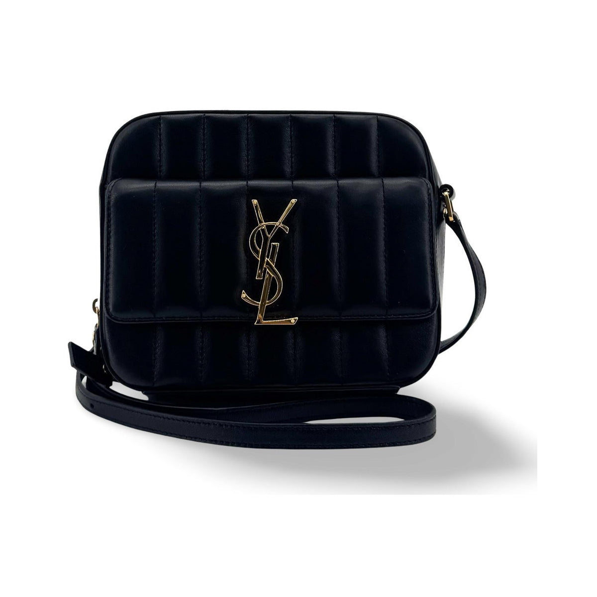 Saint Laurent Vicky Camera Vertical Quilted Leather, Black, Leather, Handbag