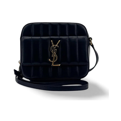 Saint Laurent Vicky Camera Vertical Quilted Leather, Black, Leather, Handbag