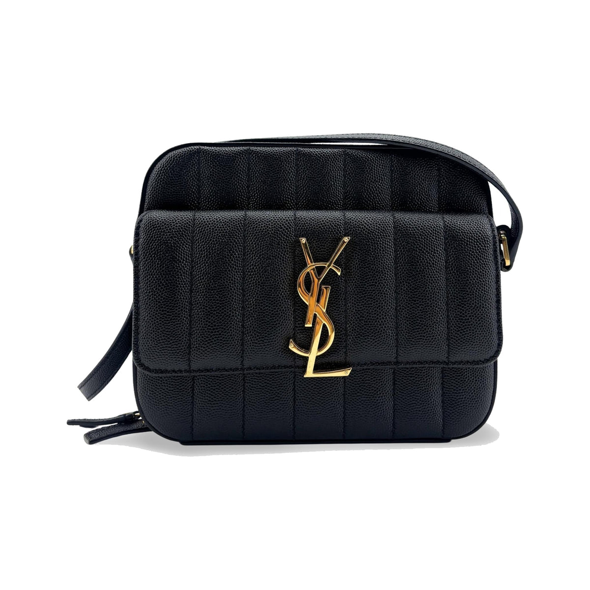 Saint Laurent Vicky Camera Vertical Quilted Leather, Black, Leather, Shoulder Bag