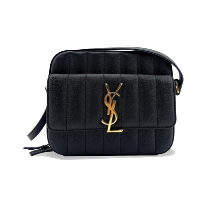 Saint Laurent Vicky Camera Vertical Quilted Leather, Black, Leather, Shoulder Bag