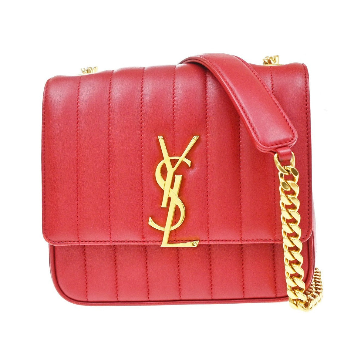 Saint Laurent Vicky Vertical Quilted Leather, Red, Leather, Crossbody Bag