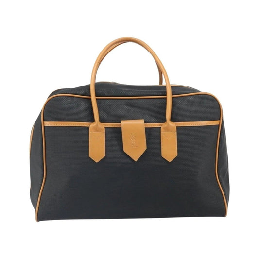 Saint Laurent Vintage Boston PVC Leather, Black, Canvas, Travel Bag