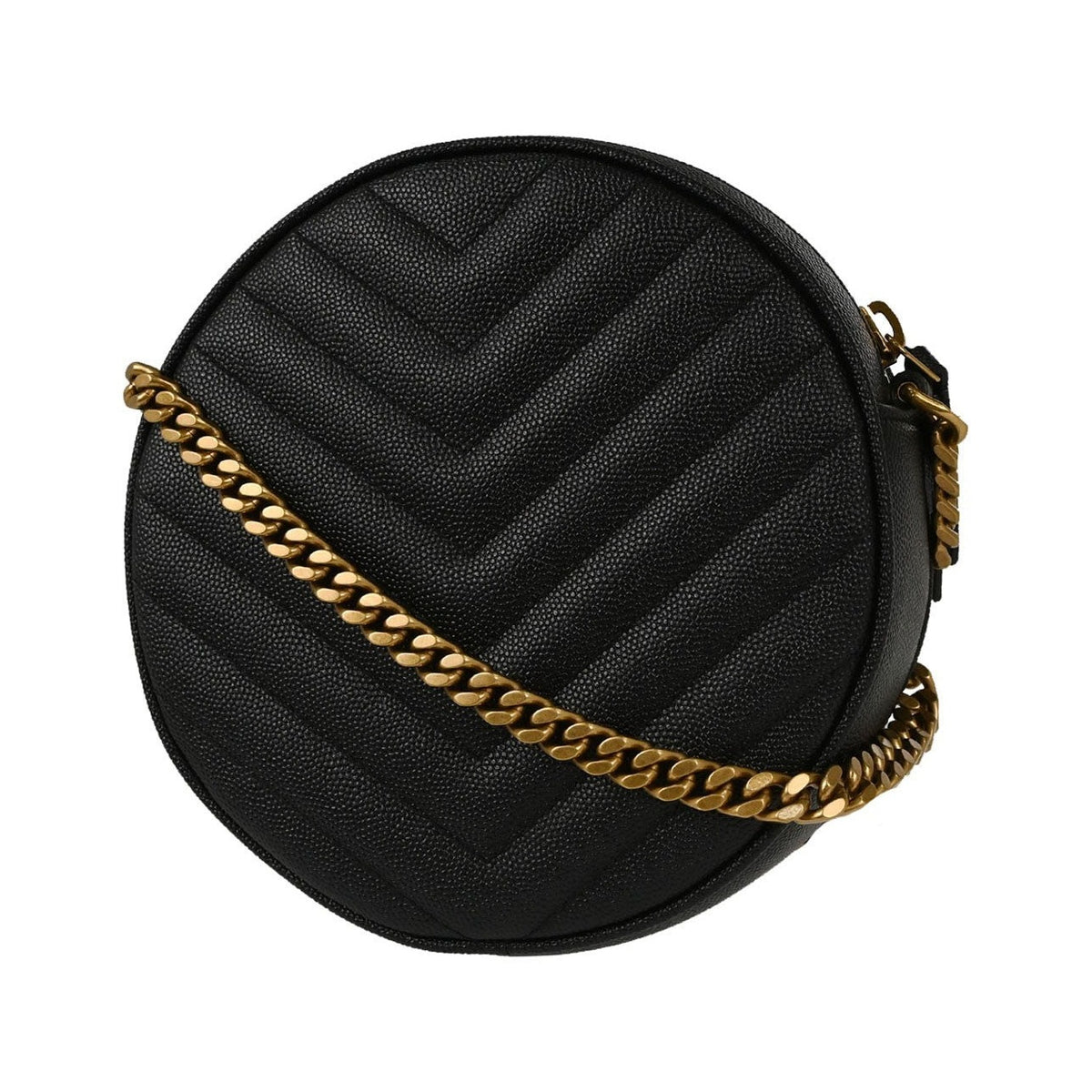 Saint Laurent Vinyle Round Belt Matelasse Chevron Leather, Black, Leather, Clutch