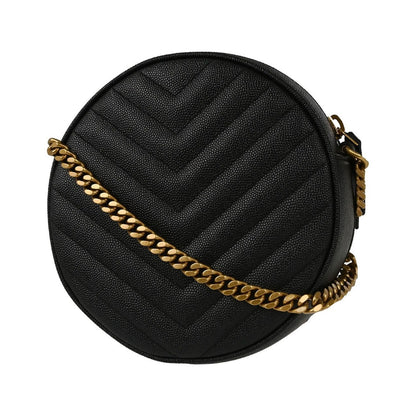 Saint Laurent Vinyle Round Belt Matelasse Chevron Leather, Black, Leather, Clutch