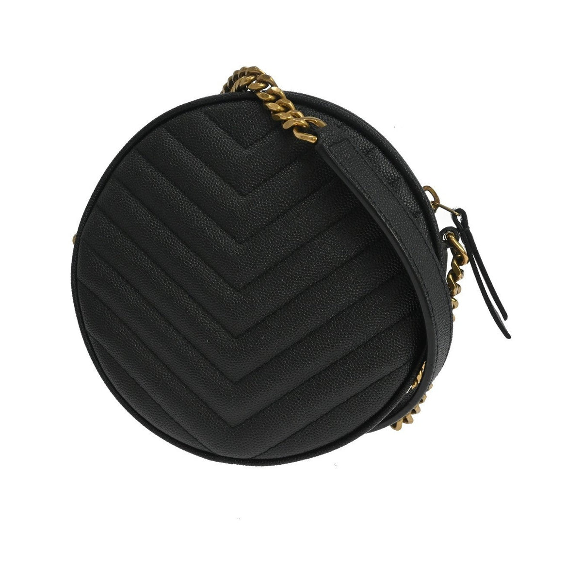 Saint Laurent Vinyle Round Camera Matelasse Chevron Leather, Black, Leather, Crossbody Bag