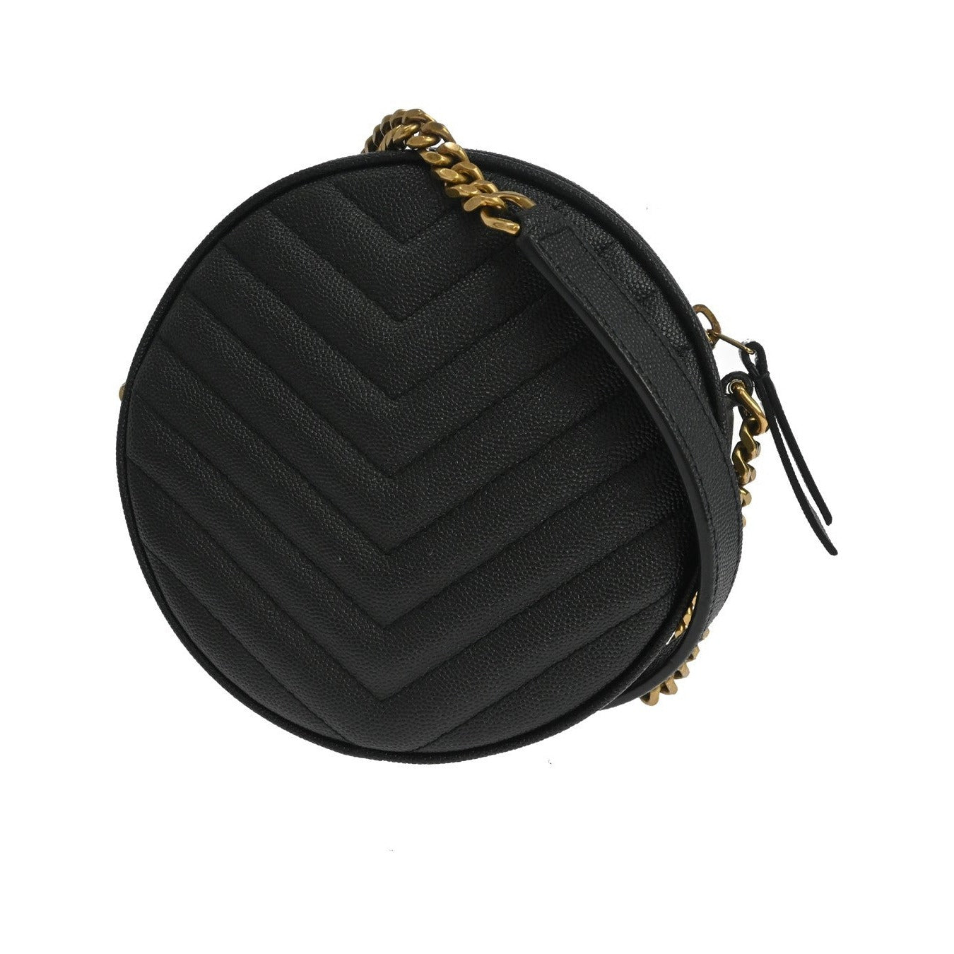 Saint Laurent Vinyle Round Camera Matelasse Chevron Leather, Black, Leather, Crossbody Bag