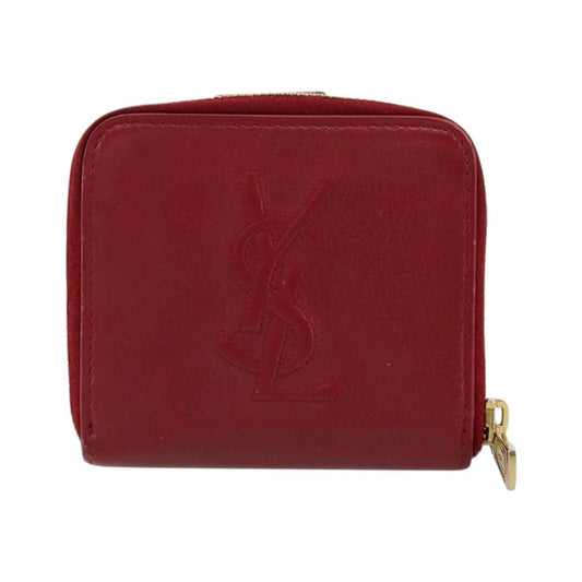 Saint Laurent Zipped Bifold Leather, Red, Leather, Wallet