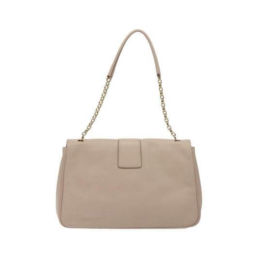 Salvatore Ferragamo Chain Gancini Jacquard with Studded Leather, Beige, Leather, Shoulder Bag