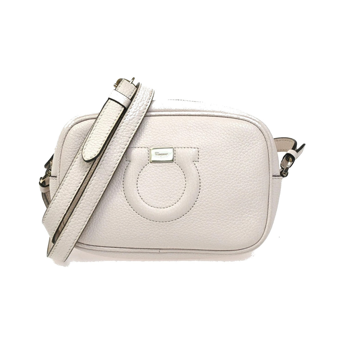 Salvatore Ferragamo City Camera Leather, White, Leather, Handbag