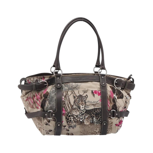 Salvatore Ferragamo Convertible Belted Boston Fiera Printed Nylon with Leather, Beige, Nylon, Handbag
