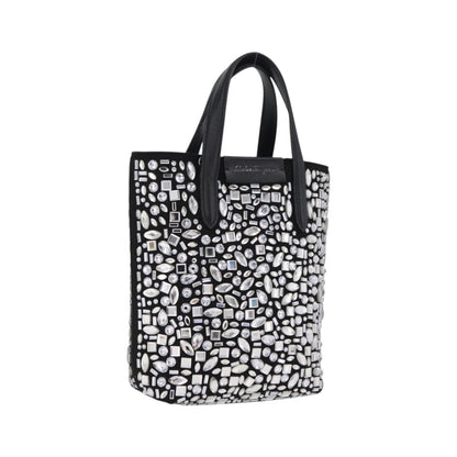 Salvatore Ferragamo Convertible Crystal Embellished Leather, Black, Leather, Tote Bag
