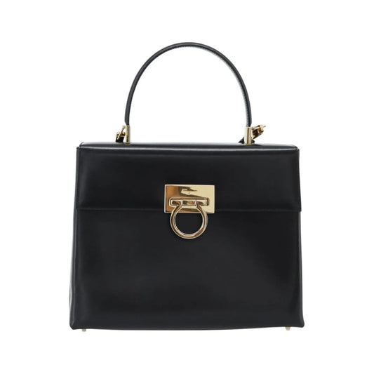 Salvatore Ferragamo Convertible Top Handle Leather, Black, Leather, Handbag
