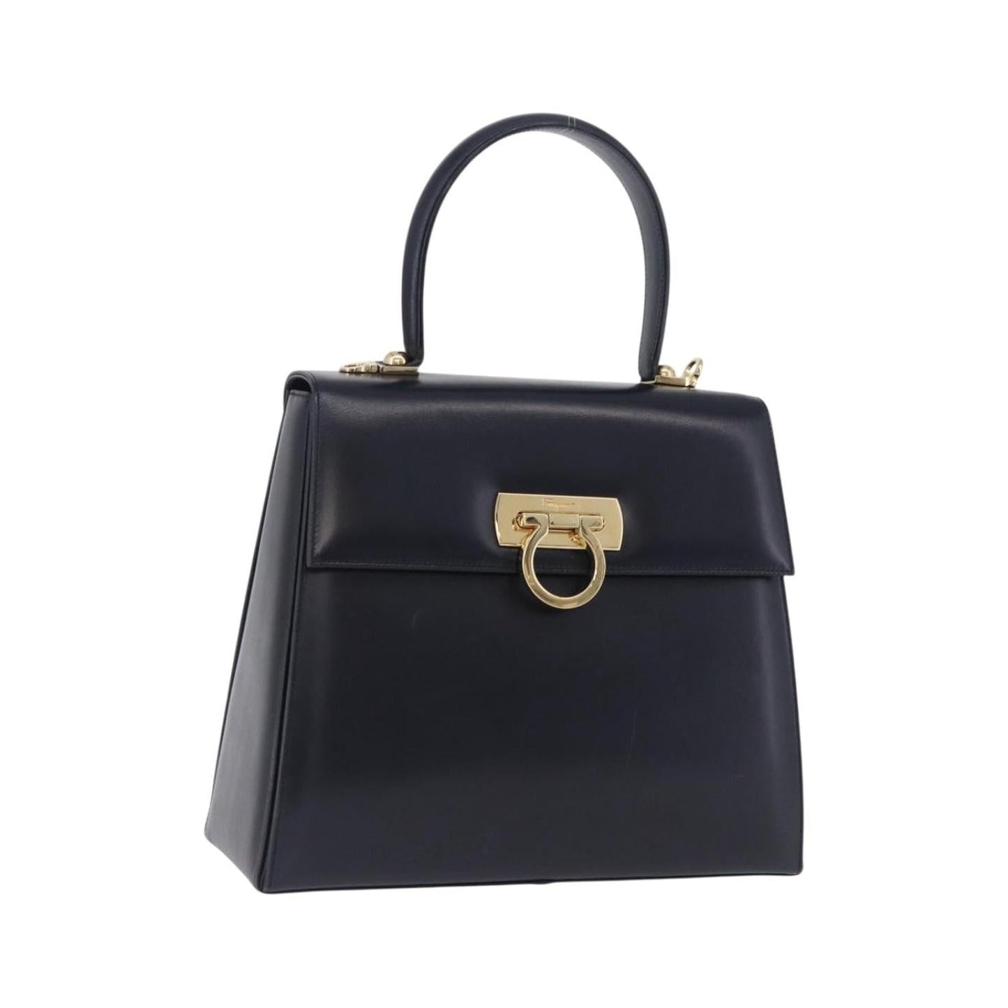 Salvatore Ferragamo Convertible Top Handle Leather, Navy, Leather, Handbag