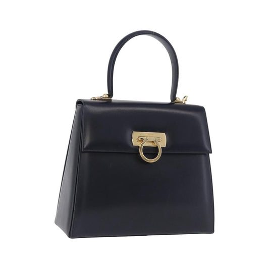 Salvatore Ferragamo Convertible Top Handle Leather, Navy, Leather, Handbag