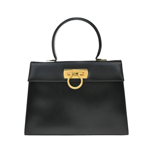 Salvatore Ferragamo Convertible Top Handle Leather, Black, Leather, Handbag