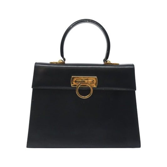 Salvatore Ferragamo Convertible Top Handle Leather, Black, Leather, Handbag