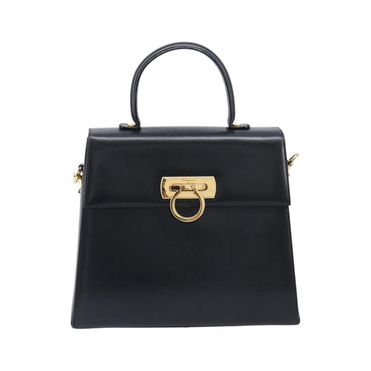 Salvatore Ferragamo Convertible Top Handle Leather, Black, Leather, Handbag